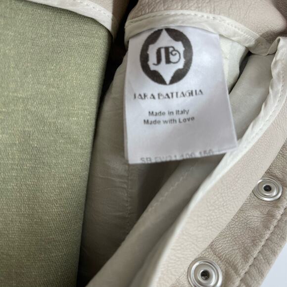 Sara Battaglia High Waist Faux Leather Pants Cream Wide Leg IT Size 42 - Picture 10 of 16